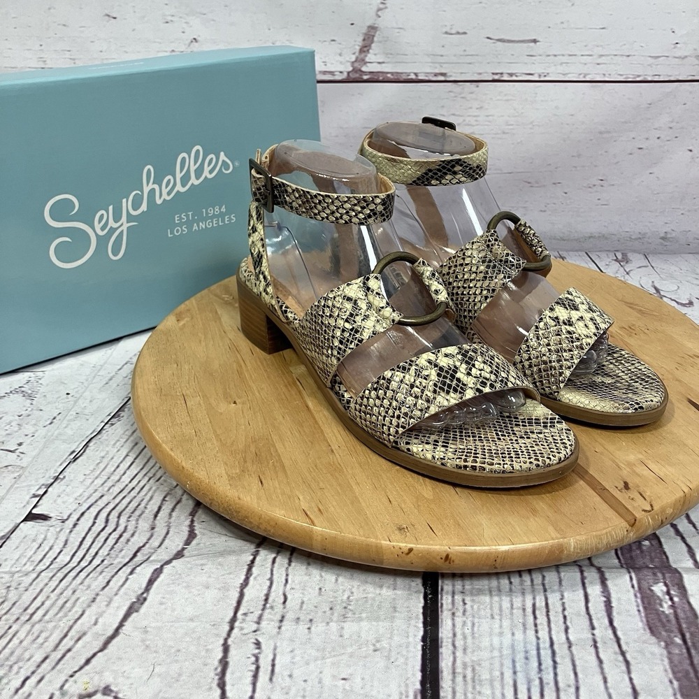 Seychelles Snakeskin Leather‎ Block Heel Sandals Ankle Strap Womens Size 9